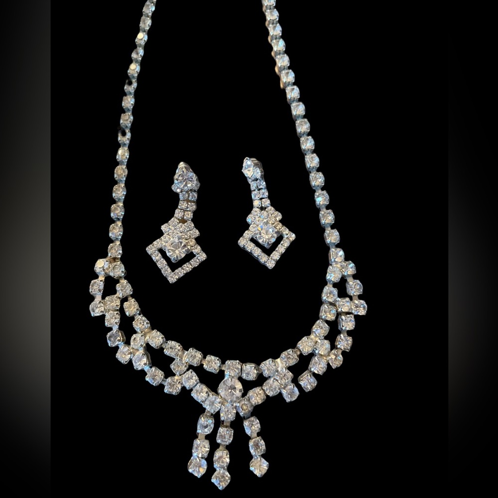 Vintage Silver Crystal Necklace Set